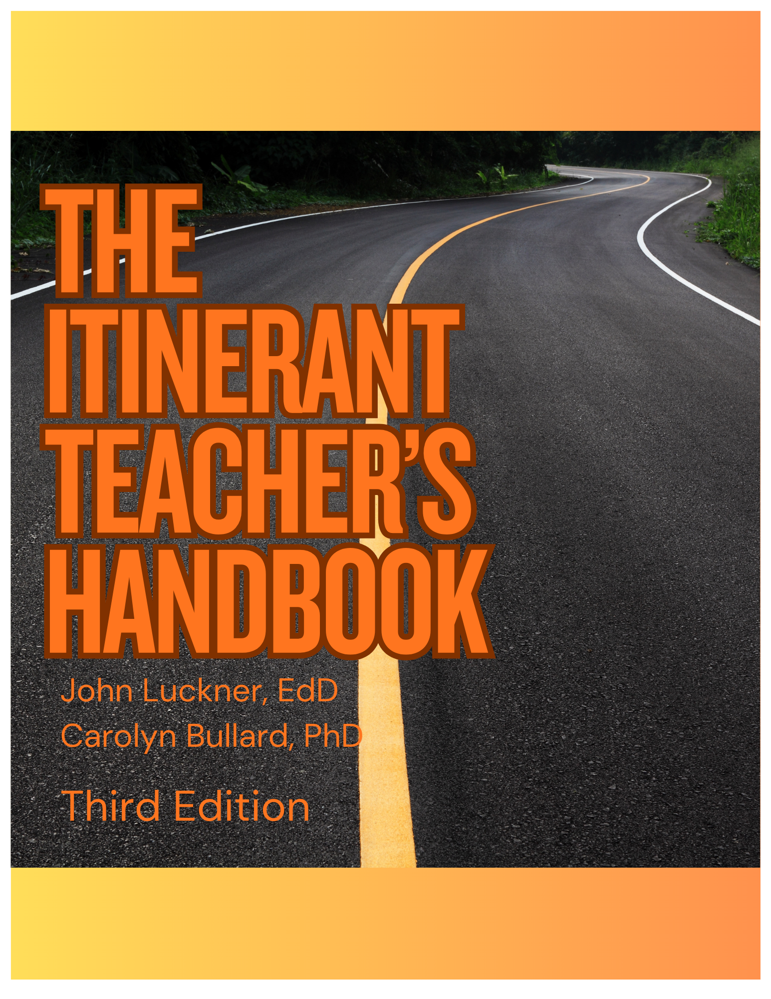 book cover with title and a background picture of a 2-lane road.